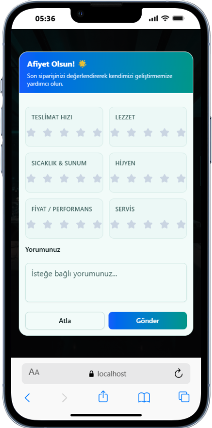 Teslimattan hemen sonra geri bildirim